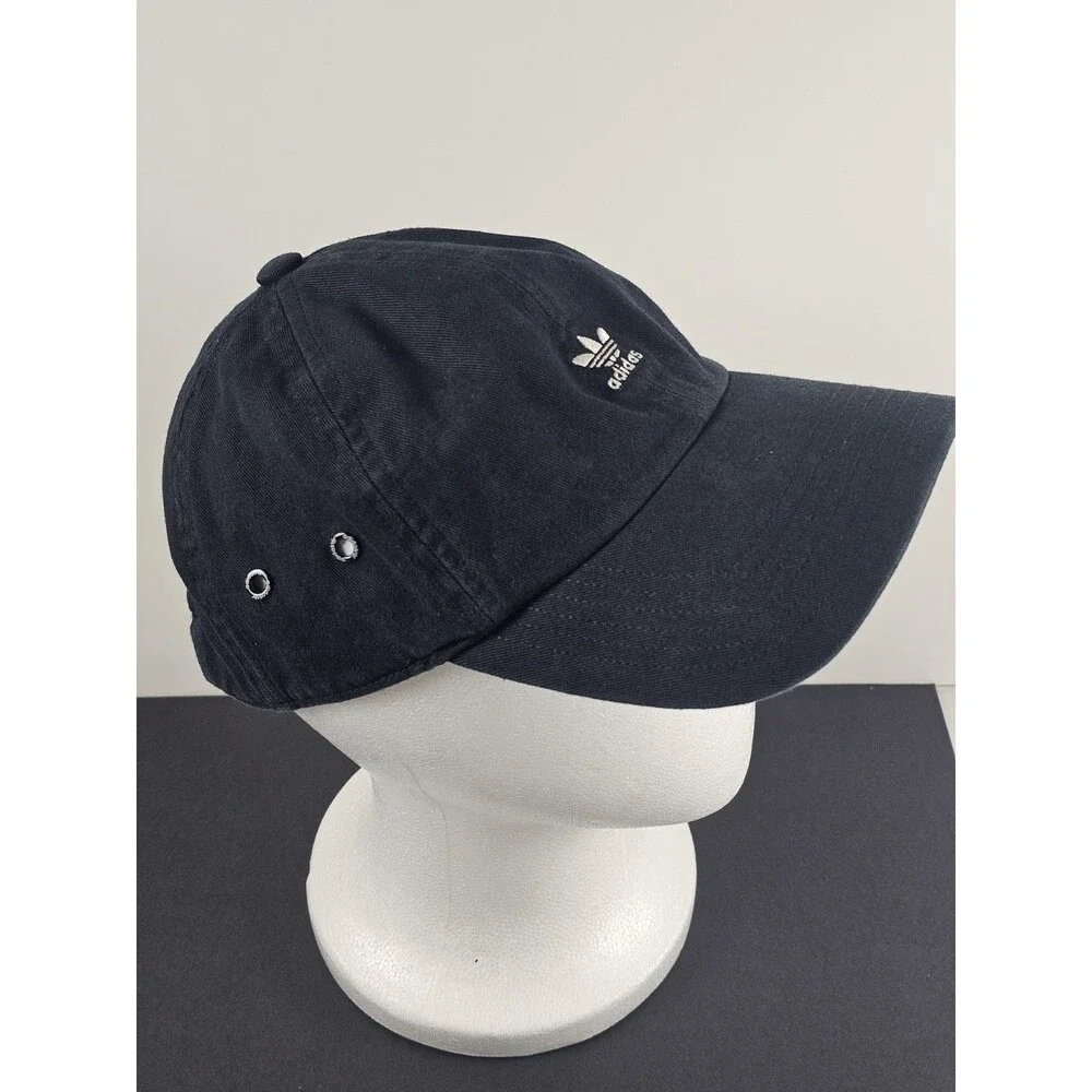 Adidas Baseball Hat Cap Strap Back Black Small White Logo Trefoil Adjustable